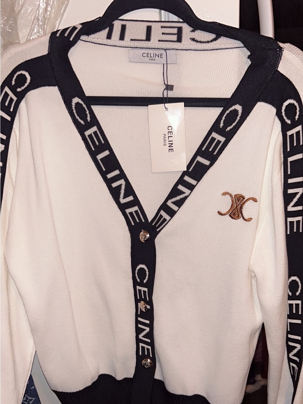 Celine Cream Sweater with Black Stripe Detail
